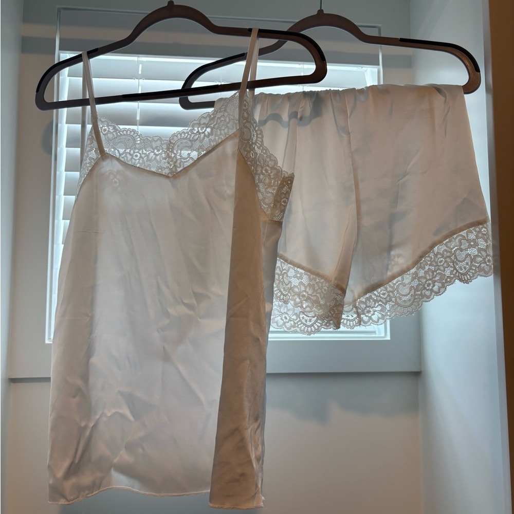 Elegant White Lace Trim Sleepwear Set